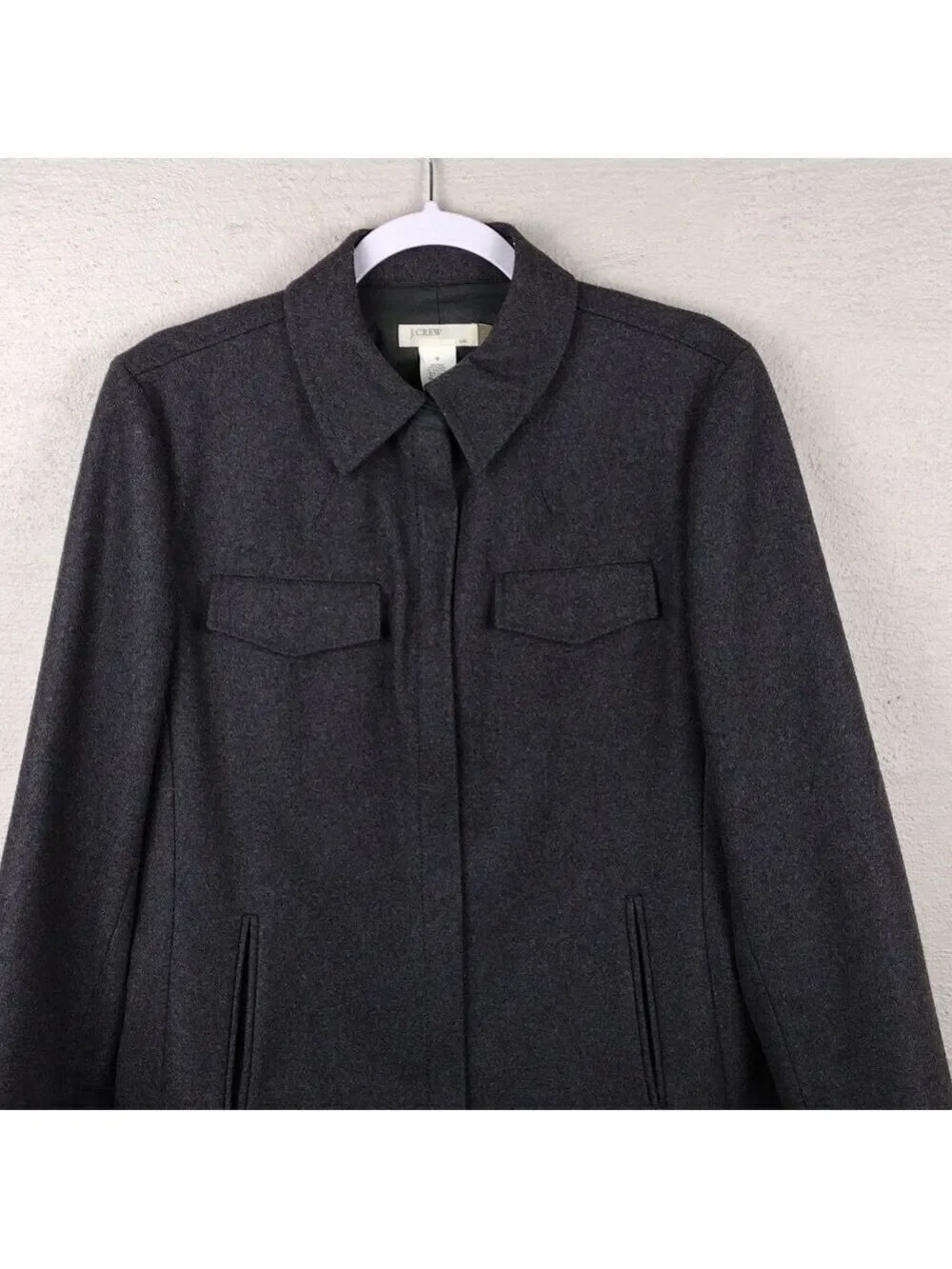 J. Crew Dark Gray Wool Blend Snap Collar Funnel Neck Long Sleeve Zip Up Coat